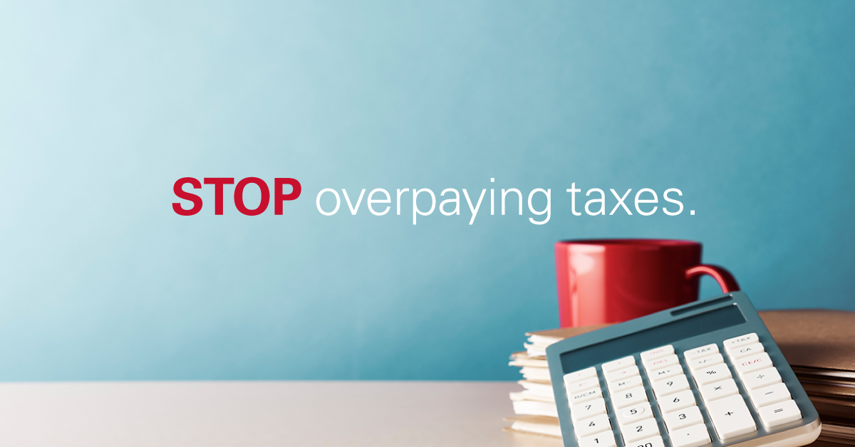 stop overpaying taxes coffee cup and calculator